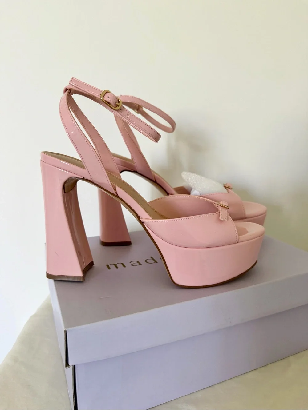 Madden Girl Patent Platform Ankle-Strap Heels - Light Pink